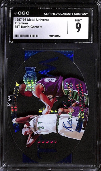 Lot of (5) CGC Graded Kevin Garnett Basketball Cards w. 1997-98 Metal Universe Titanium CGC 9