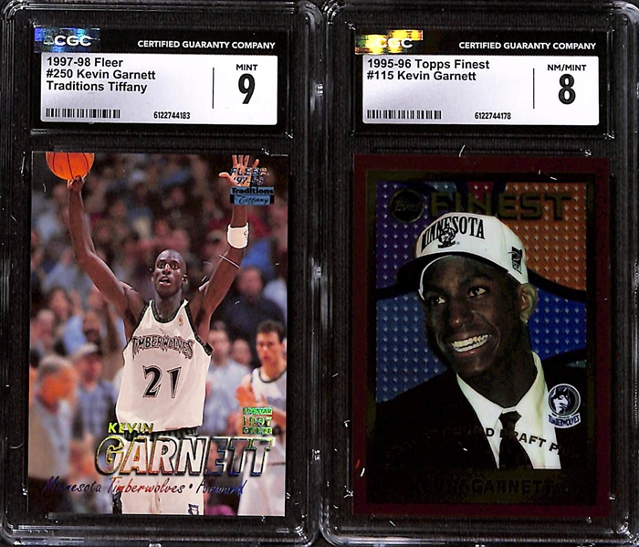 Lot of (5) CGC Graded Kevin Garnett Basketball Cards w. 1997-98 Metal Universe Titanium CGC 9