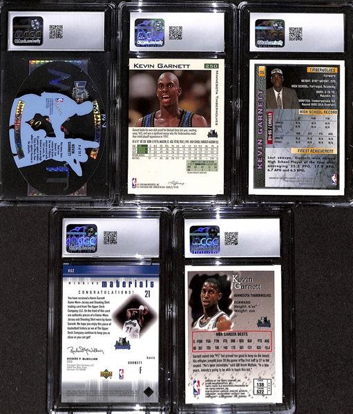Lot of (5) CGC Graded Kevin Garnett Basketball Cards w. 1997-98 Metal Universe Titanium CGC 9