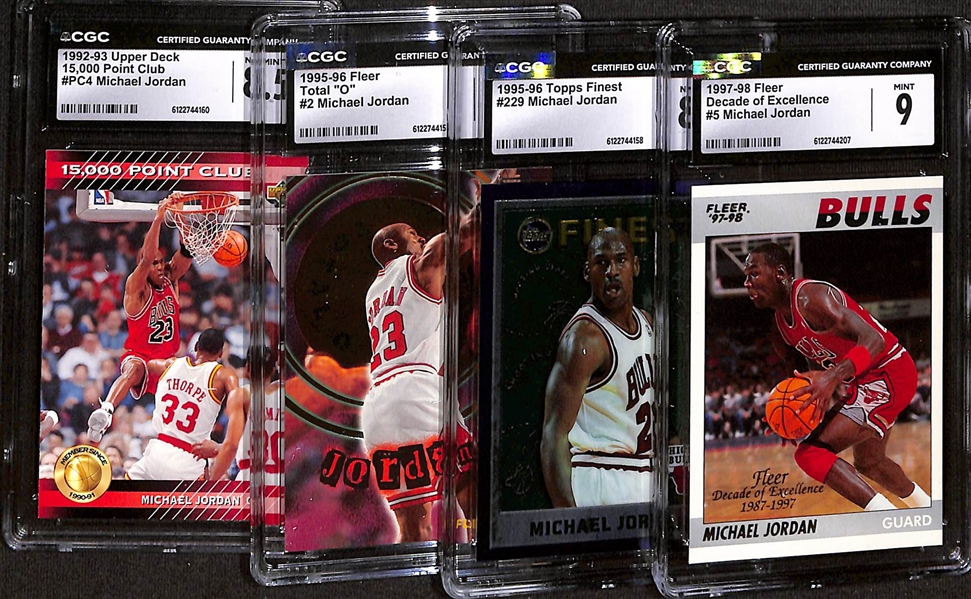 Lot of (4) CGC Graded Michael Jordan Basketball Cards w. 1997-98 Fleer Decades of Excellence #5 CGC 9