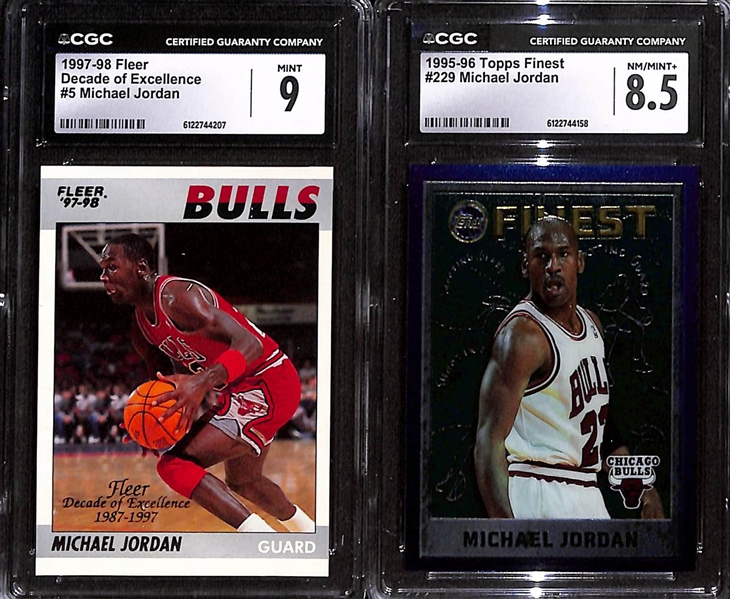 Lot of (4) CGC Graded Michael Jordan Basketball Cards w. 1997-98 Fleer Decades of Excellence #5 CGC 9