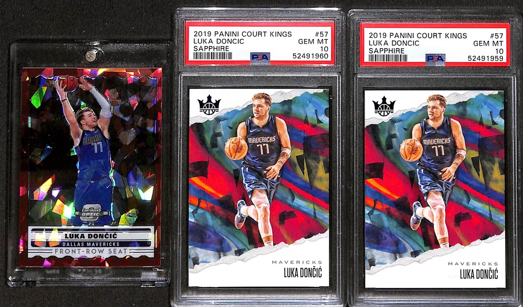 Lot of (3) 2019-20 Luka Doncic Basketball Cards - Court Kings (PSA) & Contenders Optic