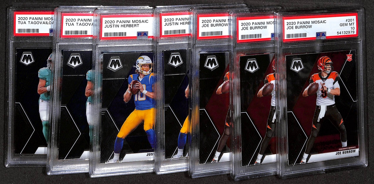 Lot of (7) PSA Graded 2020 Panini Rookie Quarterback Cards w. (3) 2020 Panini Mosaic Joe Burrow PSA 10 - ALL Gem MT 10s!!
