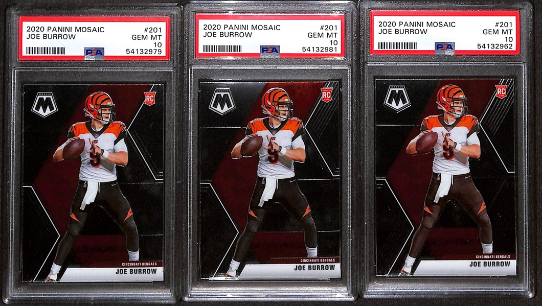 Lot of (7) PSA Graded 2020 Panini Rookie Quarterback Cards w. (3) 2020 Panini Mosaic Joe Burrow PSA 10 - ALL Gem MT 10s!!