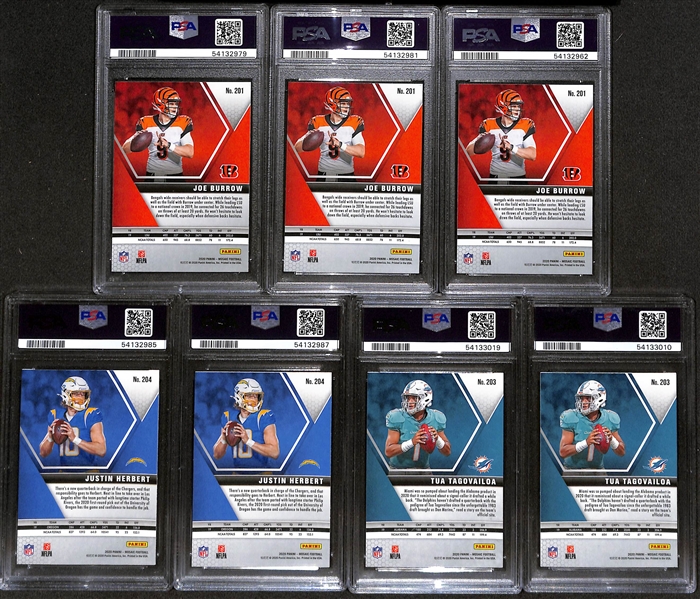 Lot of (7) PSA Graded 2020 Panini Rookie Quarterback Cards w. (3) 2020 Panini Mosaic Joe Burrow PSA 10 - ALL Gem MT 10s!!