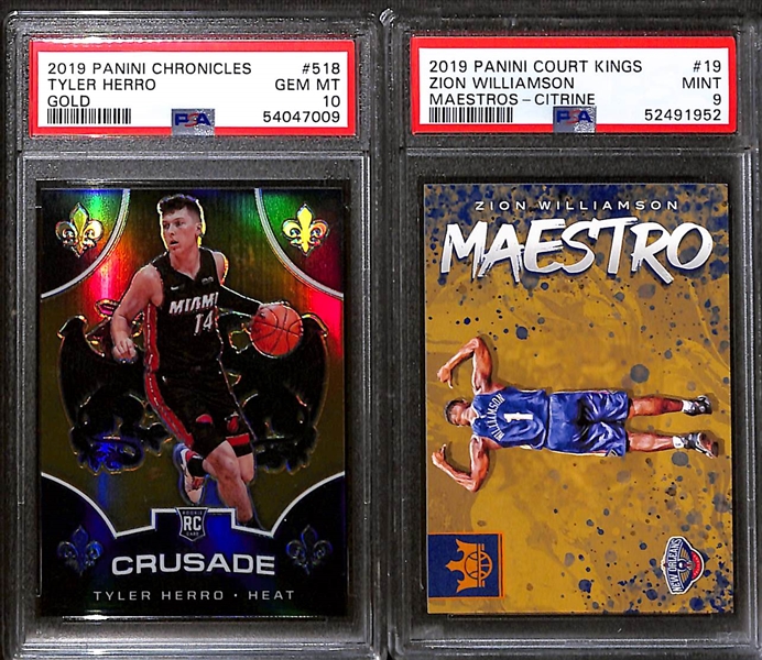 Lot of (5) 2019 Panini PSA-Graded Basketball Cards w. Panini Court Kings LeBron James Aurora PSA 8.5