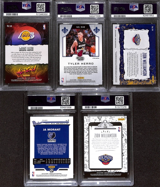 Lot of (5) 2019 Panini PSA-Graded Basketball Cards w. Panini Court Kings LeBron James Aurora PSA 8.5