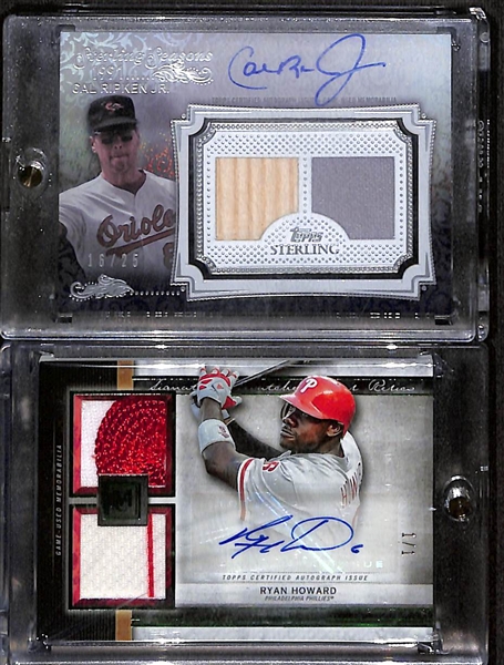 2020 Topps Sterling Seasons Cal Ripken Autograph Bat Jersey Card /25 & 2020 Topps Museum Collection Signature Swatches Dual Relic Autograph #1/1 Card