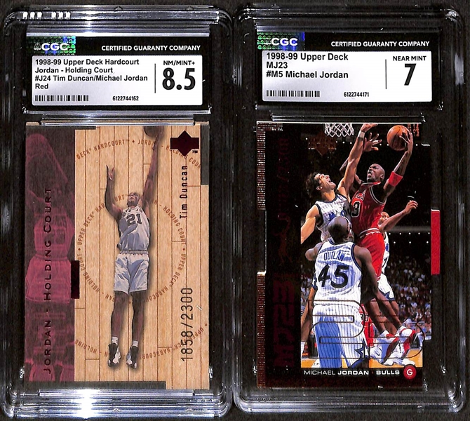 Lot of (4) CGC Graded 1998-99 Michael Jordan Upper Deck Basketball Cards w. 1998-99 Upper Deck AeroDynamics #A1 Michael Jordan Bronze CGC 9