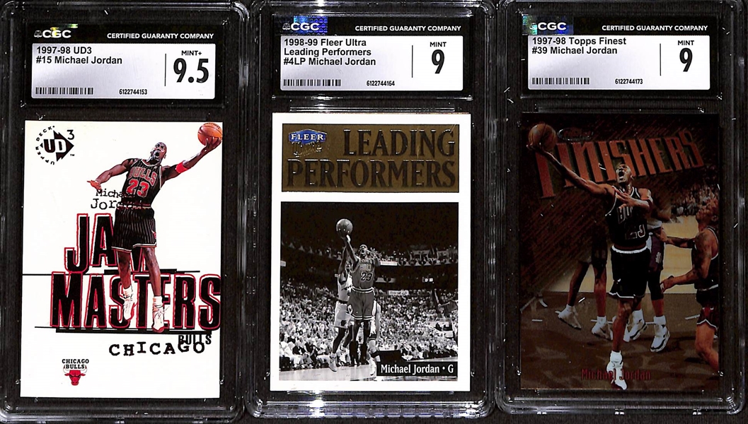 Lot of (3) 1997 & 1998 CGC Graded Michael Jordan Basketball Cards w. 1997-98 UD3 #15 Michael Jordan