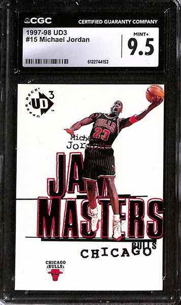Lot of (3) 1997 & 1998 CGC Graded Michael Jordan Basketball Cards w. 1997-98 UD3 #15 Michael Jordan