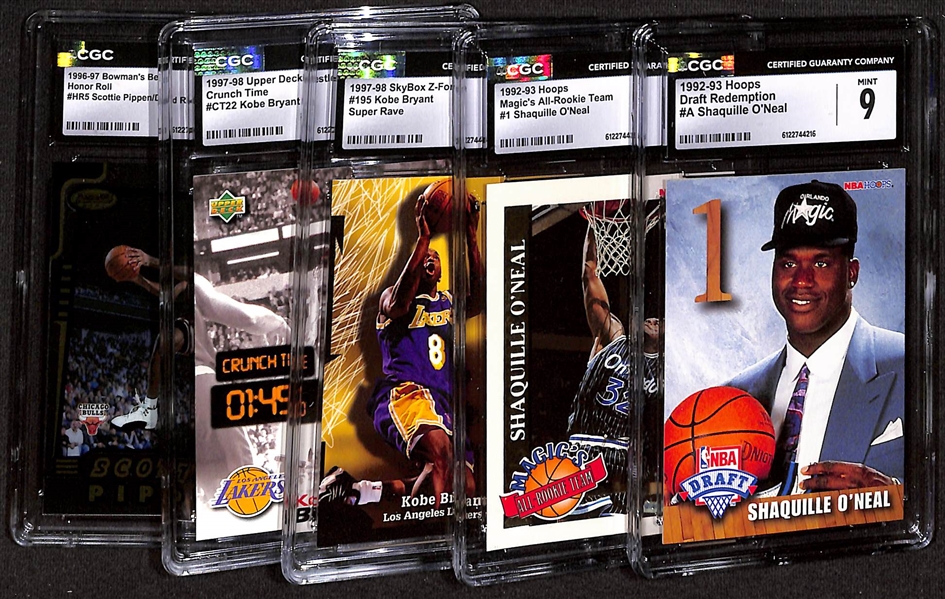 Lot of (5) 1990s Basketball Rookie & Insert Cards w. 1992-93 Hoops Draft Redemption Shaquille O'Neal CGC 9