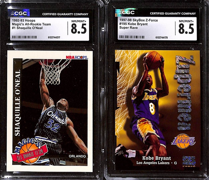 Lot of (5) 1990s Basketball Rookie & Insert Cards w. 1992-93 Hoops Draft Redemption Shaquille O'Neal CGC 9