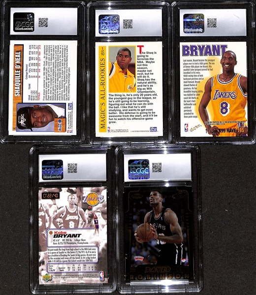 Lot of (5) 1990s Basketball Rookie & Insert Cards w. 1992-93 Hoops Draft Redemption Shaquille O'Neal CGC 9