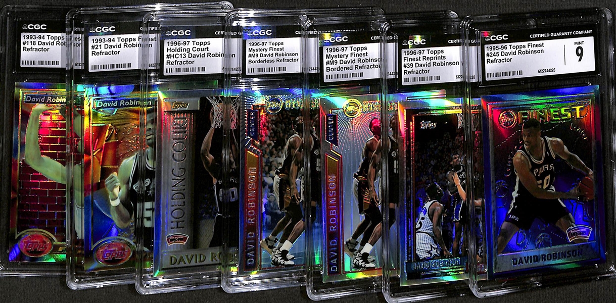  Lot of (7) CGC-Graded David Robinson Refractor Cards w. 1995-96 Topps Finest #245 David Robinson Refractor CGC 9