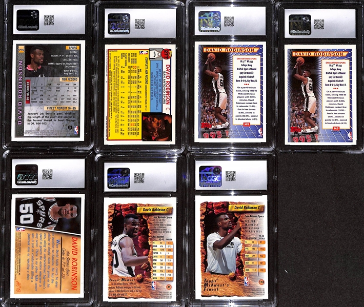  Lot of (7) CGC-Graded David Robinson Refractor Cards w. 1995-96 Topps Finest #245 David Robinson Refractor CGC 9