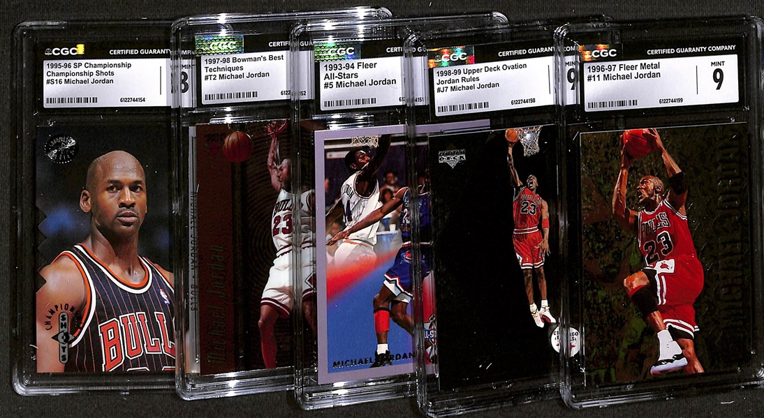 Lot of (5) CGC Graded Michael Jordan Cards w. 1996-97 Fleer Metal #11 CGC 9