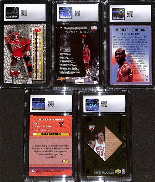 Lot of (5) CGC Graded Michael Jordan Cards w. 1996-97 Fleer Metal #11 CGC 9