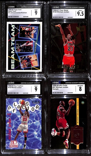 Lot of (4) CGC Graded Michael Jordan Cards w. 1992-93 Topps Gold Beam Team #3 CGC 9