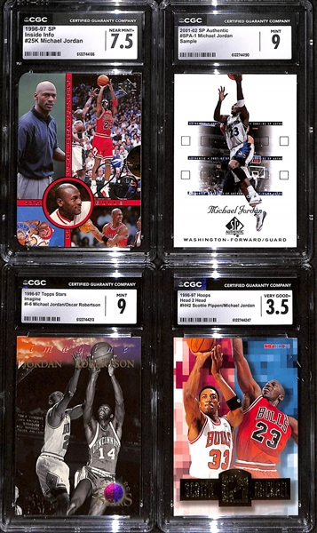 Lot of (4) CGC Graded Michael Jordan Cards w. 1996-97 SP Inside Info #25K CGC 7.5