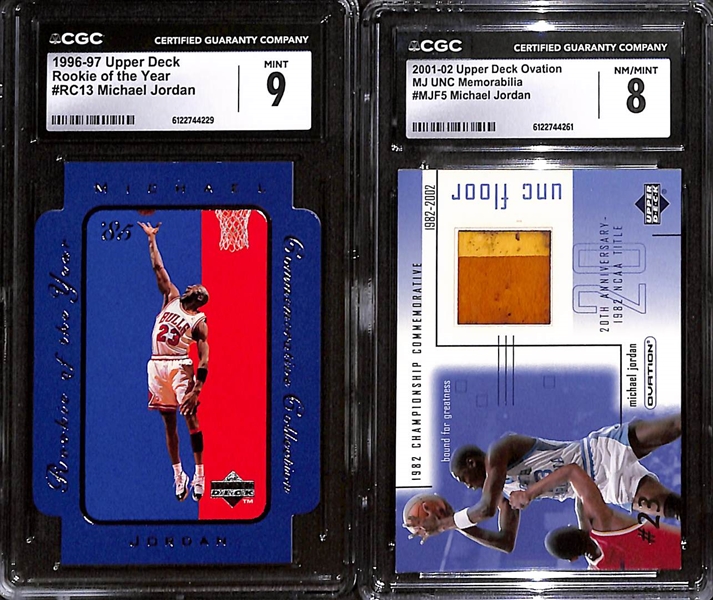 Michael Jordan CGC 9 Lot - 1996 UD Rookie of the Year, 2001 Ovation UNC Floor, 1996 Topps Holding Court, 1995 Ultra Fabulous Fifties 