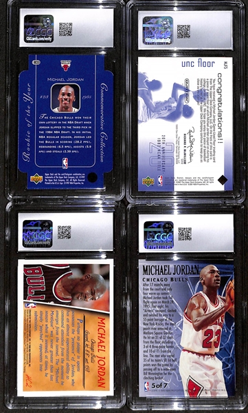 Michael Jordan CGC 9 Lot - 1996 UD Rookie of the Year, 2001 Ovation UNC Floor, 1996 Topps Holding Court, 1995 Ultra Fabulous Fifties 