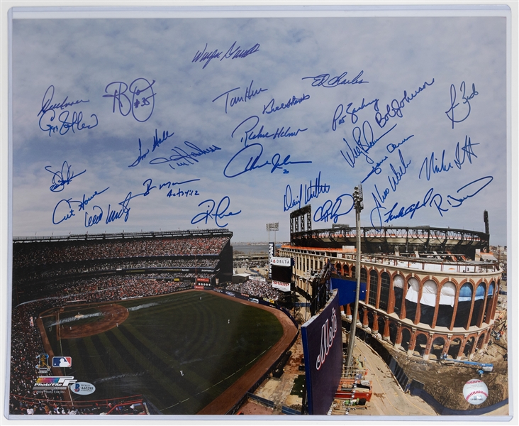 Baseball Memorabilia Lot with NY Mets Great Multi-Signed Photograph w. 27 Signatures incl. Wally Backman, Todd Zeile, Tom Herr, Art Howe, + (Beckett Letter of Authenticity)
