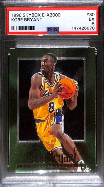 Kobe Bryant Lot - 1996 Skybox Z-Force Zebut Rookie (PSA 8), 1996 E-X2000 Rookie (PSA 5), 1997 Ultra Stars (PSA 9)
