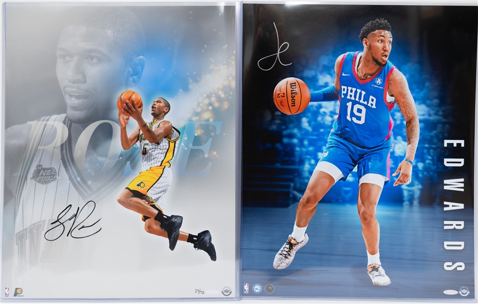 Lot of (2) Signed (UDA) 16x20 Photographs w. Jalen Rose #/75 & Justin Edwards