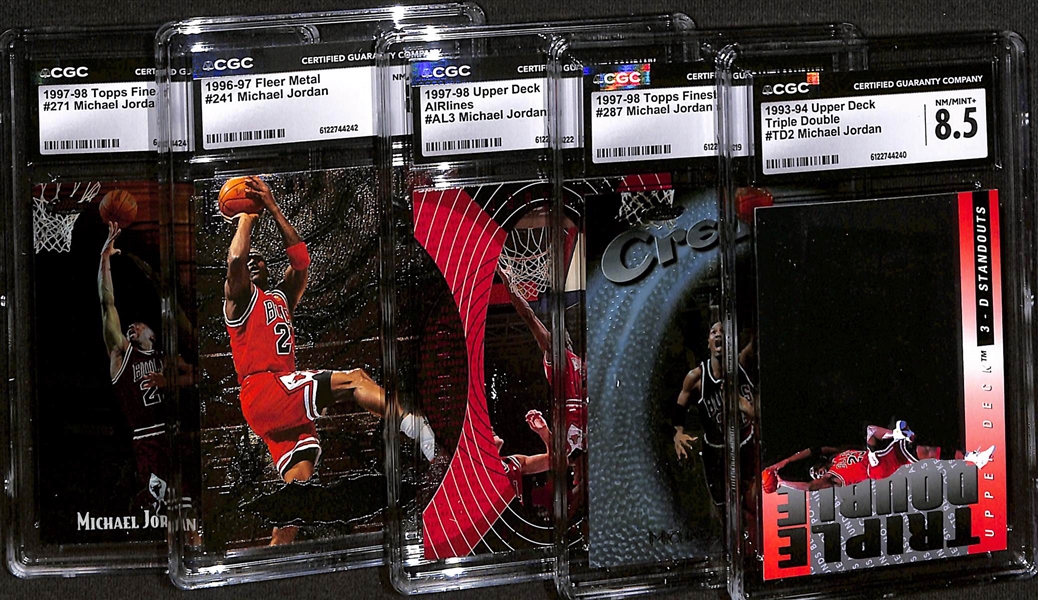 Lot of (5) CGC Graded Michael Jordan Cards w. 1993-94 Upper Deck Triple Double #TD2 CGC 8.5