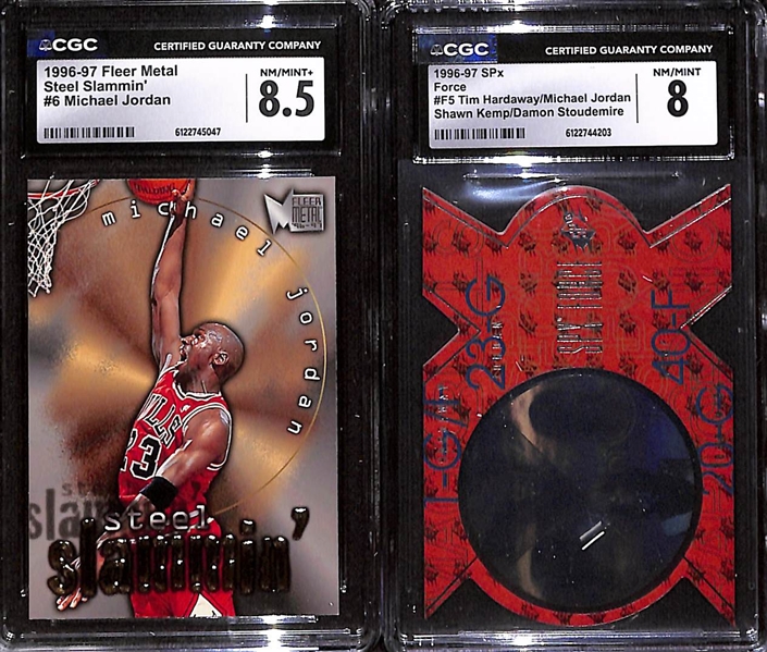 1996-97 Fleer Metal Steel Slammin' #6 Michael Jordan CGC 8.5 & 1996-97 SPx Force #5 Michael Jordan CGC 8