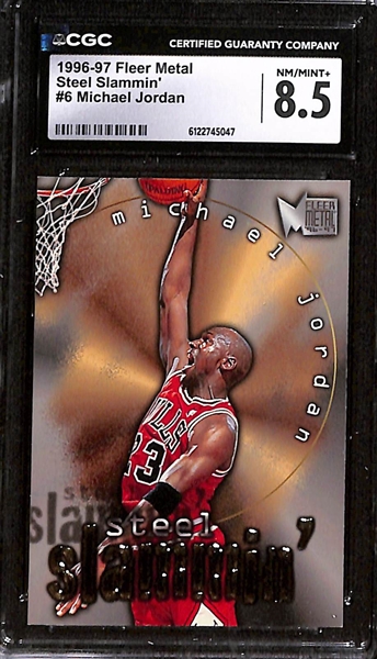 1996-97 Fleer Metal Steel Slammin' #6 Michael Jordan CGC 8.5 & 1996-97 SPx Force #5 Michael Jordan CGC 8