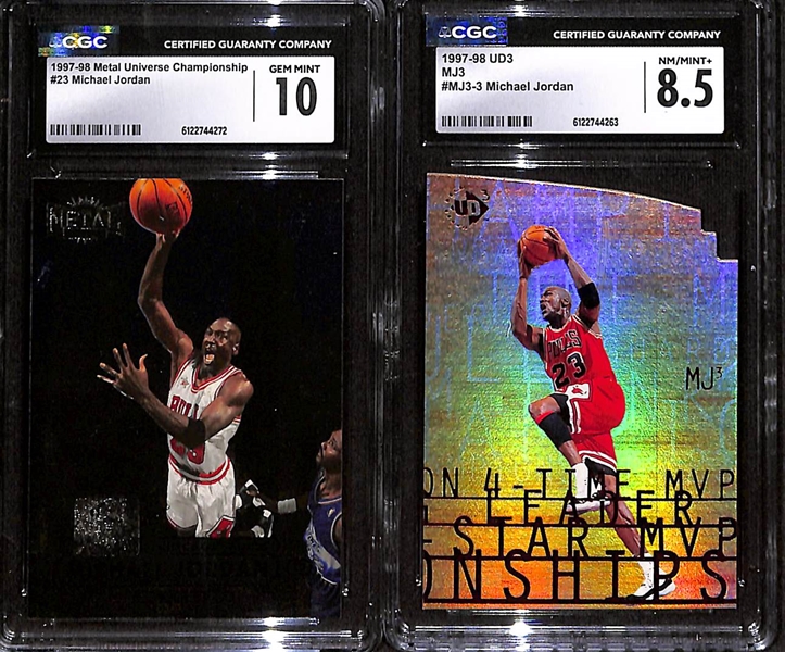 1997-98 Metal Universe Champion Michael Jordan #23 CGC 10 & 1997-98 UD3 MJ3 Michael Jordan #MJ3-3 CGC 8.5