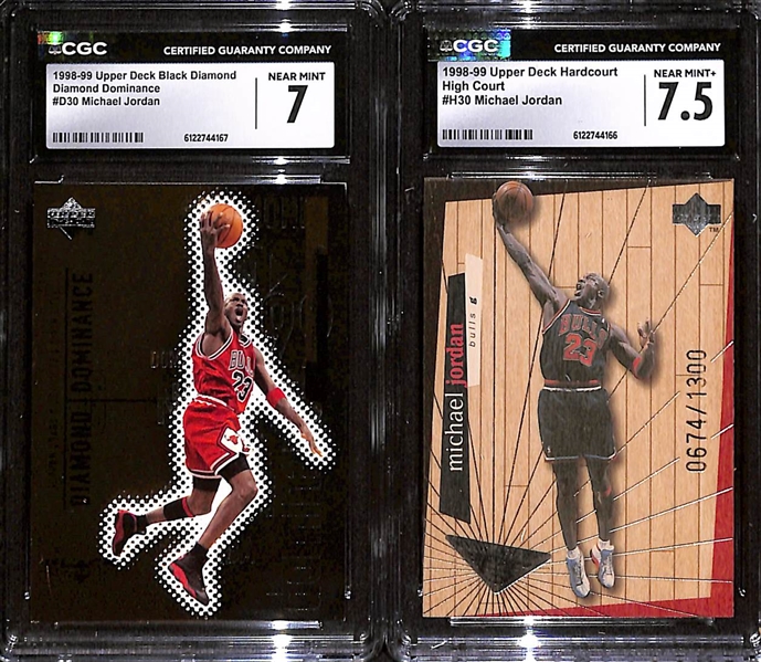 1998-99 Upper Deck Diamond Dominance #D30 Michael Jordan CGC 7 & 1998-99 Upper Deck Hardcourt #H30 Michael Jordan CGC 7.5