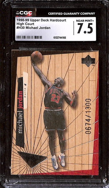 1998-99 Upper Deck Diamond Dominance #D30 Michael Jordan CGC 7 & 1998-99 Upper Deck Hardcourt #H30 Michael Jordan CGC 7.5