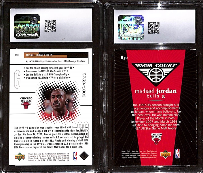 1998-99 Upper Deck Diamond Dominance #D30 Michael Jordan CGC 7 & 1998-99 Upper Deck Hardcourt #H30 Michael Jordan CGC 7.5