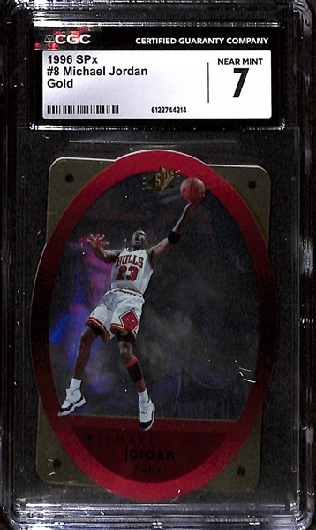 1996-97 Fleer Ultra #G-16 Michael Jordan Gold Medallion CGC 8 & 1996 SPx #8 Michael Jordan Gold CGC 7