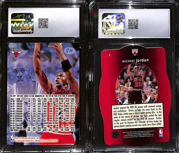 1996-97 Fleer Ultra #G-16 Michael Jordan Gold Medallion CGC 8 & 1996 SPx #8 Michael Jordan Gold CGC 7