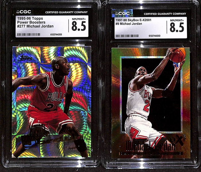 1995-96 Topps Power Boosters #277 Michael Jordan CGC 8.5  & 1997-98 SkyBox E-X2001 #9 Michael Jordan CGC 8.5