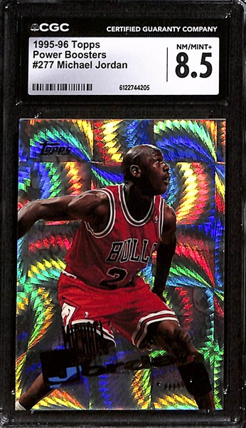 1995-96 Topps Power Boosters #277 Michael Jordan CGC 8.5  & 1997-98 SkyBox E-X2001 #9 Michael Jordan CGC 8.5