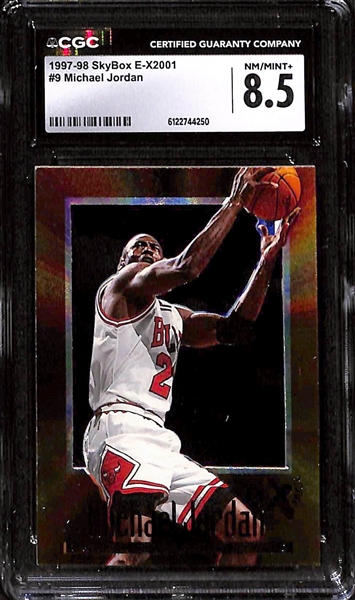 1995-96 Topps Power Boosters #277 Michael Jordan CGC 8.5  & 1997-98 SkyBox E-X2001 #9 Michael Jordan CGC 8.5