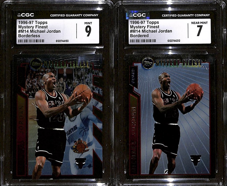 (2) CGC Graded 1996-97 Topps Mystery Finest Michael Jordan #M14 Borderless CGC 9 & Bordered CGC 7