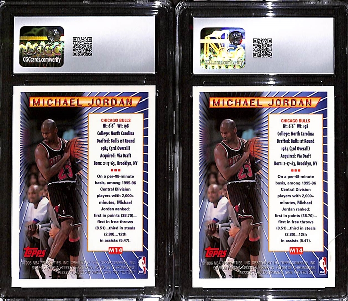(2) CGC Graded 1996-97 Topps Mystery Finest Michael Jordan #M14 Borderless CGC 9 & Bordered CGC 7