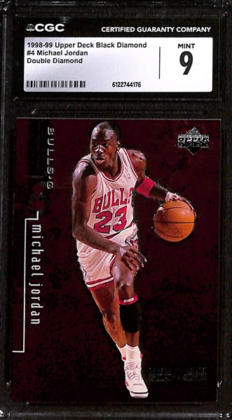 (2) CGC Graded 1998-99 Upper Deck Black Diamond Michael Jordan Basketball Cards w. #4 Double Diamond CGC 9 & MJ Sheer Brilliance #SB4 CGC 9