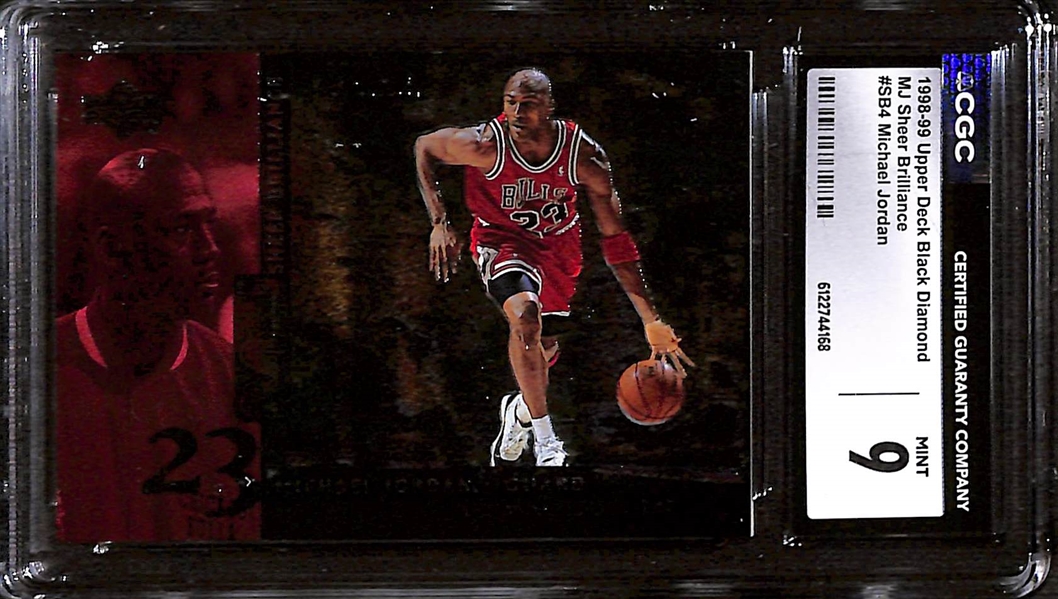 (2) CGC Graded 1998-99 Upper Deck Black Diamond Michael Jordan Basketball Cards w. #4 Double Diamond CGC 9 & MJ Sheer Brilliance #SB4 CGC 9