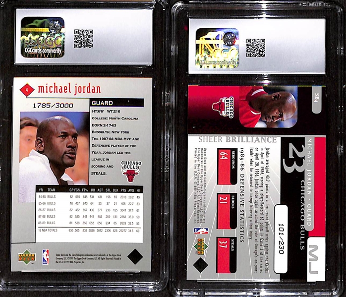 (2) CGC Graded 1998-99 Upper Deck Black Diamond Michael Jordan Basketball Cards w. #4 Double Diamond CGC 9 & MJ Sheer Brilliance #SB4 CGC 9