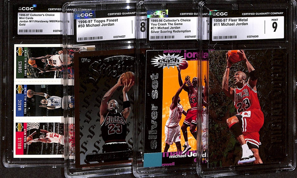 Lot of (4) CGC Graded Michael Jordan Cards w. 1996-97 Fleer Metal #11 CGC 9