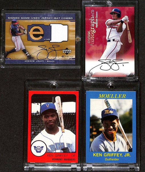 Lot of (4) Baseball Cards w. (2) Ken Griffey Jr & (2) Autographed Andruw Jones