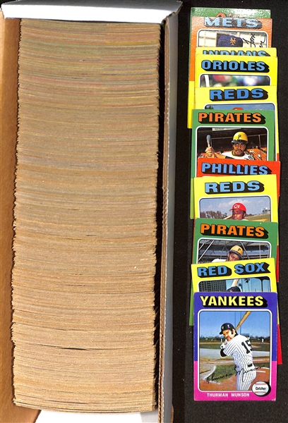 Lot of (460) Assorted 1975 Topps Baseball Cards w. Thurman Munson & Carlton Fisk