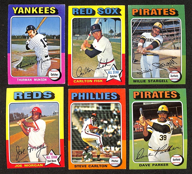 Lot of (460) Assorted 1975 Topps Baseball Cards w. Thurman Munson & Carlton Fisk
